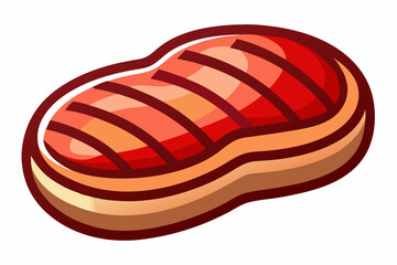 Cartoon Raw Steak Illustration with Marbled Red Meat and Bold Outline