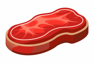 Cartoon Raw Steak Illustration with Marbled Red Meat and Bold Outline