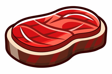 Cartoon Raw Steak Illustration with Marbled Red Meat and Bold Outline