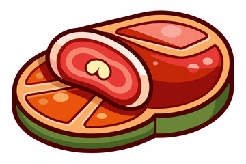 Cartoon Raw Steak Illustration with Marbled Red Meat and Bold Outline
