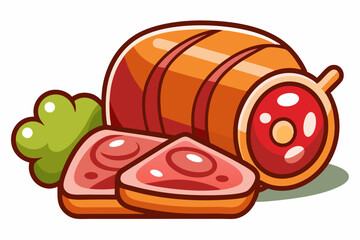 Cartoon Raw Steak Illustration with Marbled Red Meat and Bold Outline