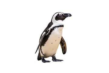 Obraz premium African penguin standing upright with black and white plumage and distinctive facial markings, isolated on a transparent background