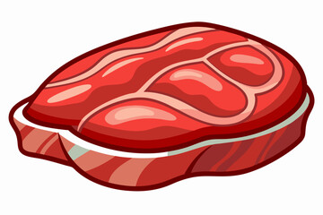 Cartoon Raw Steak Illustration with Marbled Red Meat and Bold Outline