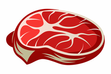 Cartoon Raw Steak Illustration with Marbled Red Meat and Bold Outline