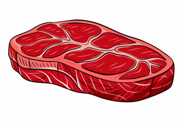 Cartoon Raw Steak Illustration with Marbled Red Meat and Bold Outline