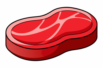Cartoon Raw Steak Illustration with Marbled Red Meat and Bold Outline