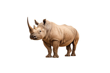 Fototapeta premium White rhinoceros in three-quarter view displaying powerful build and characteristic facial features, isolated on a transparent background