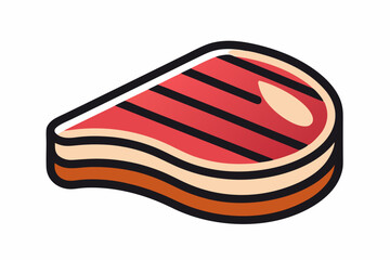 Cartoon Raw Steak Illustration with Marbled Red Meat and Bold Outline