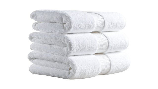Plush white towel folding elegantly, showcasing pristine softness and premium quality on clean transparent surface