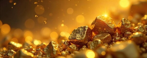 Sunlight Illuminates Glittering Gold Nuggets A Symbol of Spiritual Wealth and Inner Enlightenment