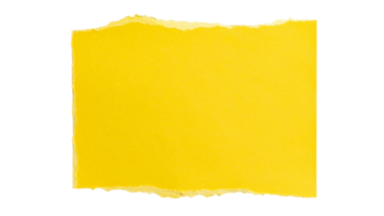 Close-up of a blank yellow ripped piece of paper providing copy space, isolated on a transparent background