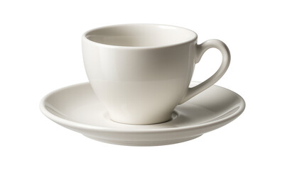 Obraz premium Espresso cup with a wide saucer, made from smooth glossy porcelain, designed to catch any drips for a tidy breakfast bar.