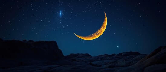Crescent Moon Night Star Dark Landscape