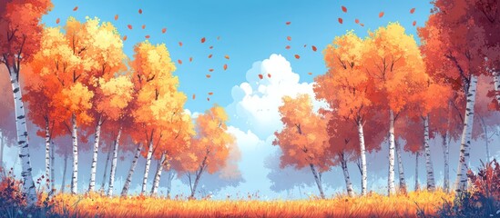 Autumn Birch Forest Path, Windy Day