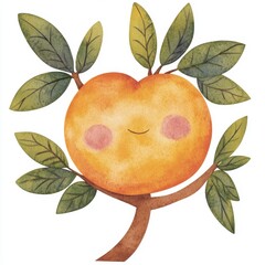 Smiling Orange Fruit Watercolor Illustration
