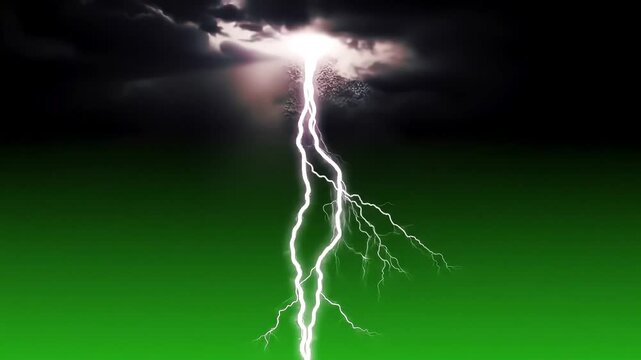 Dramatic Lightning Strike on Green Screen
