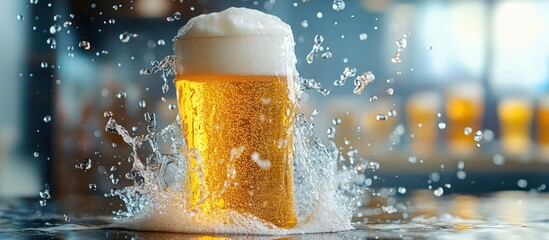 Beer Splash in Glass with Foam