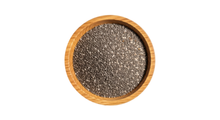 Isolated Chia Seeds in Wooden Bowl
