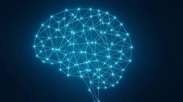 A futuristic representation of the human brain, composed of glowing blue connections and nodes, symbolizing the power of artificial intelligence and neural networks in advancing in
