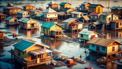 Submerged Homes: Rising Sea Levels and Coastal Devastation - Tilt-Shift Stock Photo