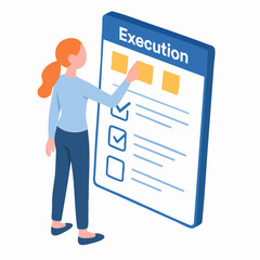 Isometric Woman Planning Execution with Checklist on Clipboard Illustration