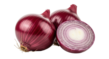 Isolated Group of Red Onions, Whole and Halved