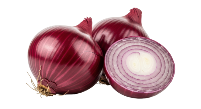 Isolated Group of Red Onions, Whole and Halved