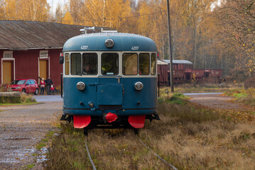 The old railcar (rail bus) on the Porvoo railway station on October day