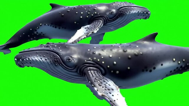 Humpback Whales on Green Screen 3D Animation