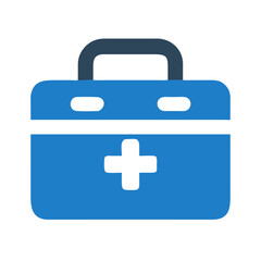 Obraz premium Blue medical kit with white cross in flat icon style