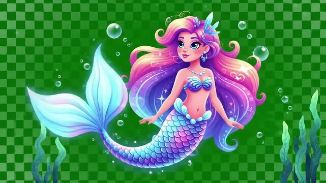 Magical Mermaid Underwater Animation with Green Screen