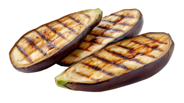 Delicious grilled eggplant slice isolated on transparent background