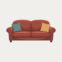 Flat Illustration of a Cozy Sofa with Throw Pillows