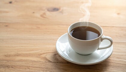 Steaming Cup of Coffee: A warm cup of coffee sits on a wooden table, steam rising invitingly. The rich brown liquid promises comfort and energy.