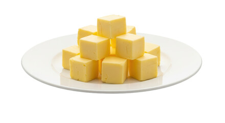 Isolated Cheese Cubes on Plate, Dairy Goodness