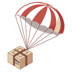 Air Delivery Package Cardboard Box Parachute Descent Illustration
