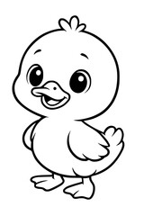 Fototapeta premium Cute Cartoon Duckling Outline Coloring Book Isolated 