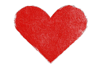 A vibrant, textured red heart graphic