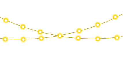 Glowing Christmas lights isolated on transparent background. Mini light set with golden glow for decoration. Warm string lights.