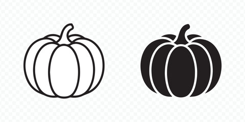 black and white pumpkin vector for autumn designs with silhouette and outline elements