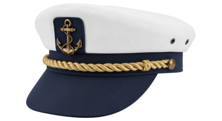 Isolated White Captain's Hat with Gold Anchor