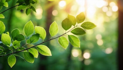Obraz premium green leaf branch in forest nature photography lush foliage vibrant summer sunlight