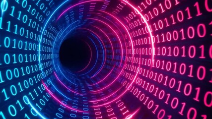 A mesmerizing tunnel of binary code with vibrant blue and pink lights, representing the dynamic world of technology and data flow in the digital universe. - Powered by Adobe