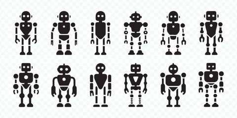 technology robot illustration pack with varied mechanical automata cyborgs androids and robo designs for engineering and sci-fi art