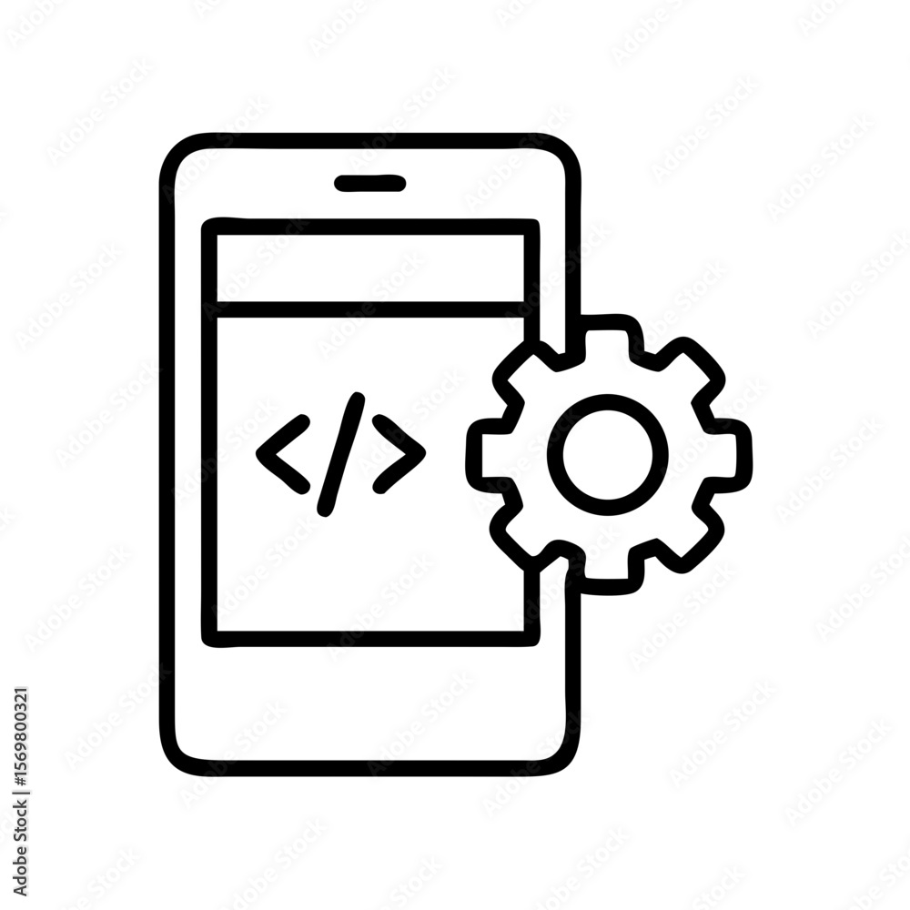 Fototapete Mobile app development coding settings configuration icon for software engineering process design
