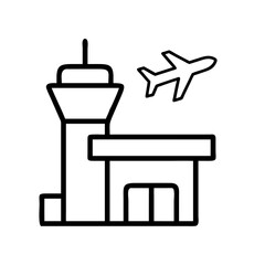 Airport terminal vector icon, airplane taking off illustration, travel and tourism design element vector