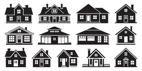 set of house silhouette vectors for real estate design, property marketing and architectural illustration projects