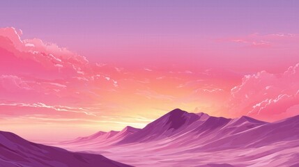 Beautiful purple desert mountains at sunset with vivid pink and orange sky and soft clouds in warm evening light