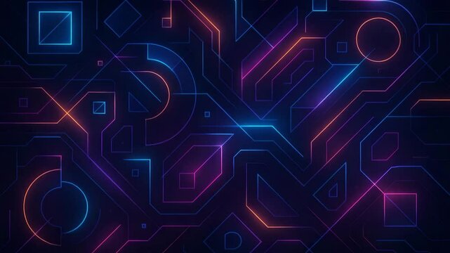 A vibrant abstract background featuring dynamic lines and geometric shapes illuminated in neon colors, ideal for tech-themed projects, digital displays, and modern designs.