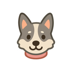 Gray & White Cartoon Dog Head – Cute Pet Icon with Red Collar & Pointy Ears